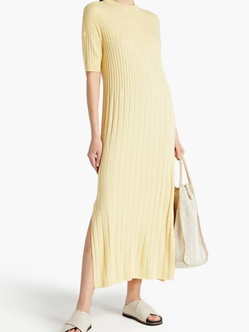 Naadam Silk Ribbed Short-Sleeve Maxi Dress